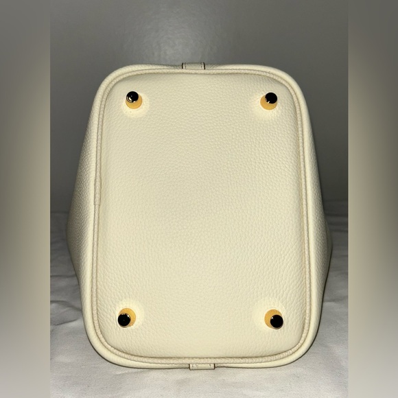 Picotin 18 PM Inspired Leather Bucket Bag Cream Ivory Nata White Gold Hardware - Picture 6 of 7